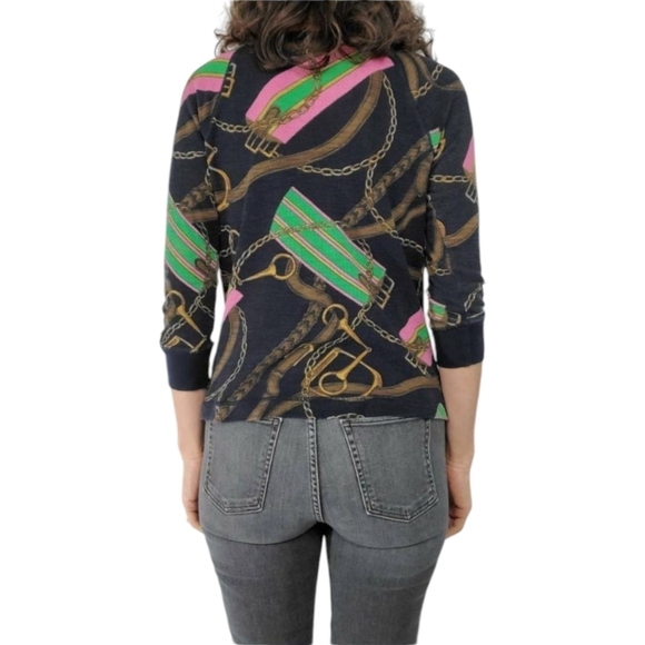 Ralph Lauren Jeans Black and Pink Equestrian Waffle Knit Fitted Graphic Top Sz M - Picture 3 of 6